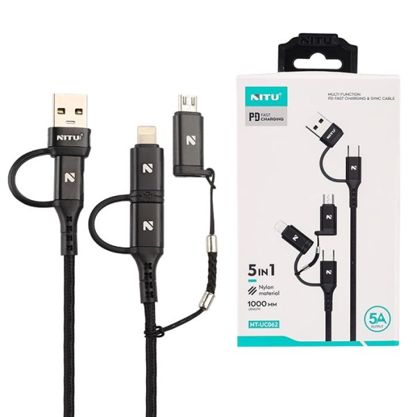 کابل 5سر 5in1 فست شارژ NITU UC62 طول 1 متر