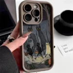 قاب آیفون سالید طرح دار Cat Ghost نسکافه ای